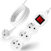 Przedłużacz Sieciowy Kabel z Uziemieniem Listwa Zasilająca 3 Gniazda 1.5m Włącznik ON/OFF Biały Sznur Lendo Lumiled