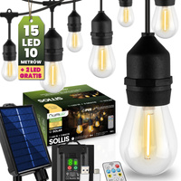 Girlanda Solarna Ogrodowa 15x  LED Ozdobne Żarówki 10m  + PILOT IP65 2700K Ciepła SOLLIS LUMILED