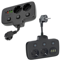 Rozgałęźnik KOBI LINEA FL 2x230V Uziemienie 3 Wyłączniki 4xUSB Czarny