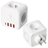 Rozgałęźnik LINEA PRO CUBE 3x230V Uziemienie Wyłącznik + 4xUSB Biały KOBI 