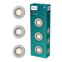 3x Oprawa Podtynkowa Wpuszczana LED GU10 Stała Aluminiowa Okrągła Nikiel Peridot Philips