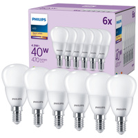 6x Żarówka LED E14 Kulka P45 4.9W = 40W 470lm 2700K Ciepła EC Multipack Philips