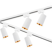Zestaw Szyna Oświetleniowa Szynoprzewód 3m Biały + 5x Reflektor Szynowy SAGI GU10 Biało - Złoty + Łącznik L LUMILED