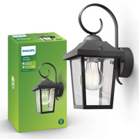Kinkiet Ogrodowy Lampa Elewacyjna Zewnętrzna LATARNIA E27 IP44 Czarna Buzzard Philips