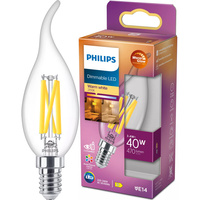 Żarówka LED E14 Świeczka BA35 3.4W = 40W 470lm 2200-2700K Ciepła CRI90 FILAMENT Ściemnialna WarmGlow Philips