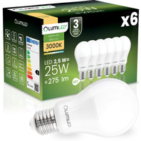 6x Żarówka LED E27 A60 2,5W = 25W 275lm 3000K Ciepła 260° LUMILED