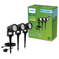 3x Lampa Ogrodowa Reflektor LED 1.5W 180lm 2700K Czarna Reuel Ultra Efficient Philips
