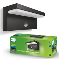 Kinkiet Ogrodowy Lampa Elewacyjna Zewnętrzna LED 9W 1000lm 4000K IP44 z Czujnikiem Ruchu i Zmierzchu Antracyt Bustan Philips