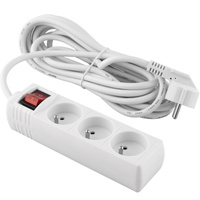 Przedłużacz Sieciowy Wtyk - 3x Gniazdo z Uziemieniem i Wyłącznikiem Listwa Zasilająca 5m 3x1,5mm 16A Biały