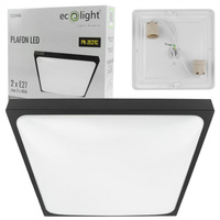 Plafon LED Lampa Sufitowa Natynkowa 2x E27 Czarna Kwadratowa Ecolight
