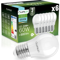 6x Żarówka LED E27 Kulka P45 8W = 60W 880lm 6500K Zimna 180° LUMILED