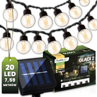 Girlanda Solarna Ogrodowa 20x LED Ozdobne Kuleczki 7,5m Ciepła 3000K GLADI 2 LUMILED