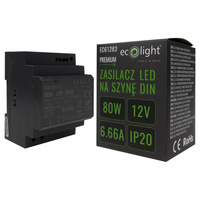Zasilacz na Szynę DIN do Taśm LED 80W 12V 6.66A IP20 PREMIUM Ecolight
