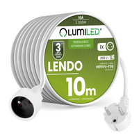 Przedłużacz Sieciowy Kabel z Uziemieniem Listwa Zasilająca 1 Gniazdo 10m Biały Sznur Lendo Lumiled