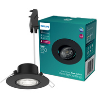 Oprawa Podtynkowa Wpuszczana LED 5W 550lm 4000K Neutralna Ruchoma Okrągła Czarna Ściemnialna 3-STEP SceneSwitch Cilantro Philips