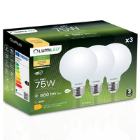 Zestaw 3x Żarówka LED E27 G95 8W = 75W 3000K Ciepła Globe Mleczny Filament LUMILED