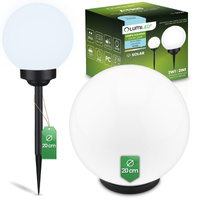 Lampa Solarna Ogrodowa LED 6500K IP44 20cm Wbijana Naziemna Biała Kulka ATRIS LUMILED