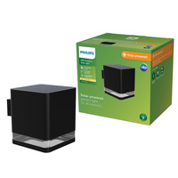 Kinkiet Ogrodowy Lampa Solarna Elewacyjna Zewnętrzna LED 1.8W 200lm 2700K z Czujnikiem Zmierzchu Czarna Virona Philips