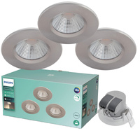 3x Oprawa Podtynkowa Wpuszczana LED 5.5W 350lm 2700K IP65 Hermetyczna Nikiel Dive Bathroom Philips
