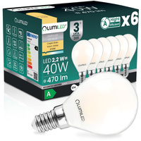 6x Żarówka LED E14 Kulka P45 2,2W 470lm = 40W 2700K Ciepła 360° Filament KLASA A LUMILED