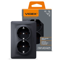 Gniazdko Podwójne Kontakt 16A Natynkowy Czarny BINERA VIDEX