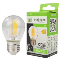 Żarówka LED Kulka P45 E27 6W 720lm 2700K Ciepła FILAMENT Ecolight