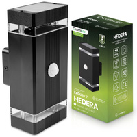 Lampa Ogrodowa Kinkiet Elewacyjny góra dół 2x GU10 Czarny Czujnik Ruchu i Zmierzchu IP54 HEDERA LUMILED