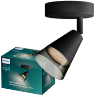 Lampa Ścienna Sufitowa Kinkiet GU10 Czarna Cleft Philips