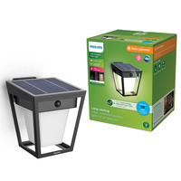 Kinkiet Ogrodowy Lampa Solarna Elewacyjna Zewnętrzna LED 1.8W 250lm 3000K IP44 z Czujnikiem Ruchu i Zmierzchu Czarna Nissa Ultra Efficient Philips