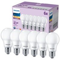 6x Żarówka LED E27 A60 4.9W = 40W 470lm 2700K Ciepła 180° EC Multipack Philips