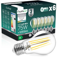 6x Żarówka LED E27 A60 4,9W 1055lm = 75W 4000K Neutralna 360° Filament KLASA A LUMILED
