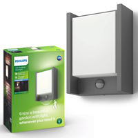 Kinkiet Ogrodowy Lampa Elewacyjna Zewnętrzna LED 6W 600lm 4000K IP44 z Czujnikiem Ruchu i Zmierzchu Antracyt Arbour Philips