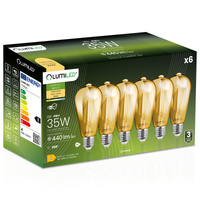 6x Żarówka LED E27 Edison ST64 4W = 35W 440lm 2000K Ciepła 360° FILAMENT LUMILED