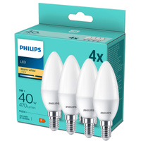 4PAK Żarówka LED E14 B35 4,9W = 40W 470lm 2700K Ciepła Mleczny PHILIPS 