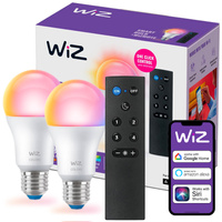 2x Żarówka LED E27 A60 8.5W = 60W 806lm 2200-6500K RGB + TW Inteligentna SMART WiFi Bluetooth Aplikacja WiZ + Pilot Sterujący