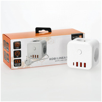 Rozgałęźnik LINEA PRO CUBE 3x230V Uziemienie Wyłącznik + 4xUSB Biały Kobi 