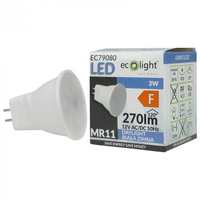 Żarówka LED Reflektor MR11 3W 270lm 6500K Zimna 12V Ecolight