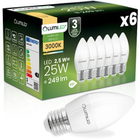 6x Żarówka LED E27 Świeczka B35 2,5W = 25W 249lm 3000K Ciepła 180° LUMILED