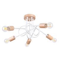 Lampa Sufitowa Żyrandol Pająk Wisząca 5x E27 Naturalne Drewno Biała Ember Peach Puff SL.1475 Sollux