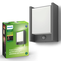 Kinkiet Ogrodowy Lampa Elewacyjna Zewnętrzna LED 6W 600lm 2700K IP44 z Czujnikiem Ruchu i Zmierzchu Antracyt Arbour Philips