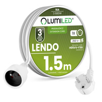 Przedłużacz Sieciowy Kabel z Uziemieniem Listwa Zasilająca 1 Gniazdo 1.5m Biały Sznur Lendo Lumiled