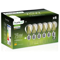 Zestaw 6x Żarówka LED E27 A60 8W = 75W 1055lm 4000K Neutralna 360° Filament LUMILED
