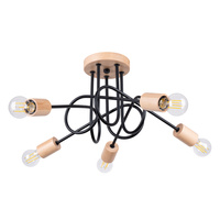 Lampa Sufitowa Żyrandol Pająk Wisząca 5x E27 Naturalne Drewno Czarna Ember Peach Puff SL.1478 Sollux