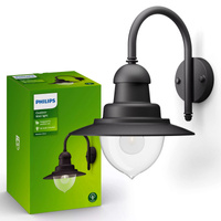 Kinkiet Ogrodowy Lampa Elewacyjna Zewnętrzna LATARNIA E27 IP44 Czarna Raindrop Philips