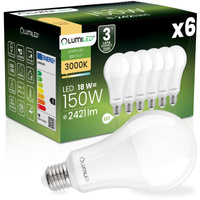 6x Żarówka LED E27 A70 18W = 150W 2421lm 3000K Ciepła 260° LUMILED