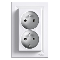 ASFORA Gniazdo podwójne 2X2P+PE IP44 białe 