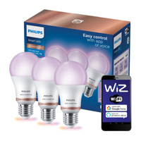 3x Żarówka LED E27 A60 8.8W = 60W 806lm 2200-6500K RGB + TW Inteligentna SMART WiFi Bluetooth Aplikacja WiZ Philips