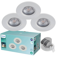 3x Oprawa Podtynkowa Wpuszczana LED 5.5W 350lm 2700K IP65 Hermetyczna Biała Dive Bathroom Philips