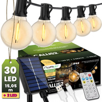 Girlanda Solarna Ogrodowa 30x LED Ozdobne Kuleczki 15,05m 2700K Ciepła + Pilot CALLIS2 LUMILED