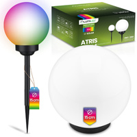 Lampa Solarna Ogrodowa LED ATRIS Wbijana Naziemna Biała Kula 15cm RGB LUMILED
